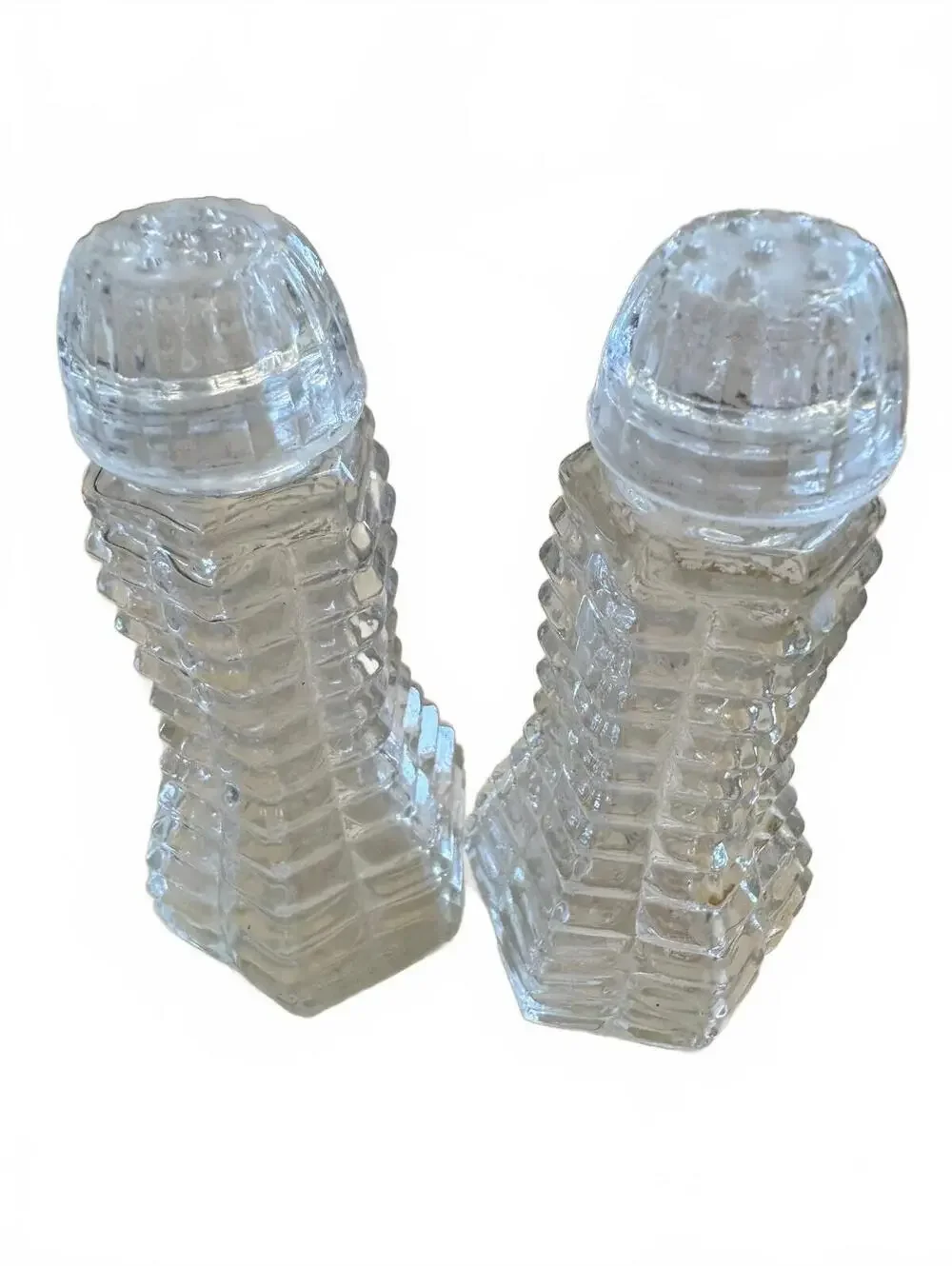 Vintage Clear Pressed Glass Salt and Pepper Shakers Set Hexagonal Base